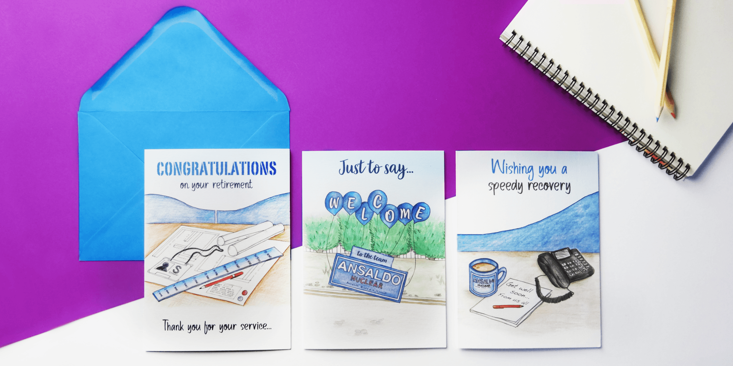 HR Thank you for your service welcome get well soon personalised Entering into a new start Corporate greeting card of hand drawn house bespoke for business company cards